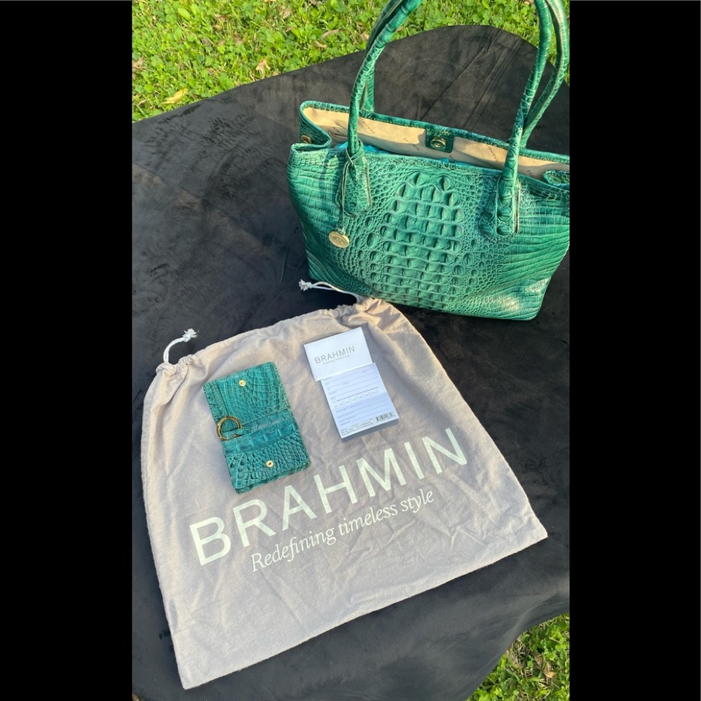 Authentic Brahmin medium shoulder bag credit card wallet included.brand new.